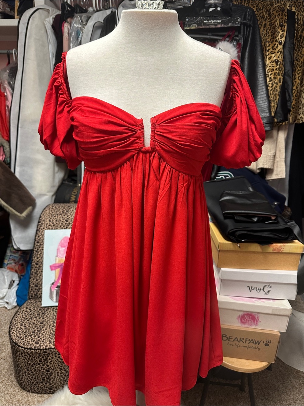 Lulu's Red Strapless Puff-Sleeve Mini Dress